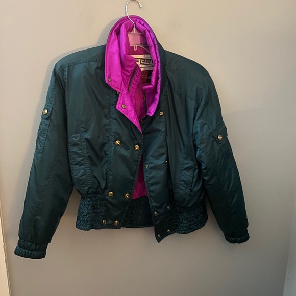 FERA skiwear vintage teal hot green and magenta ski jacket 12